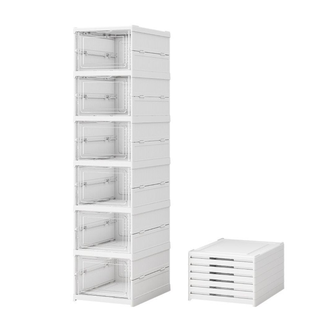Set de seis cajas organizadoras de zapatos blancas apilables de estructura firme y frontal transparente Casa Love