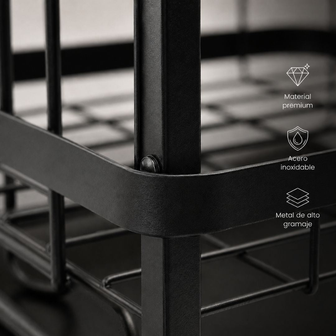 Detalle acero de alto gramaje anticorrosión escurridor de platos negro — Casa Love Chile