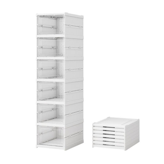 Set de seis cajas organizadoras de zapatos blancas apilables de estructura firme y frontal transparente Casa Love