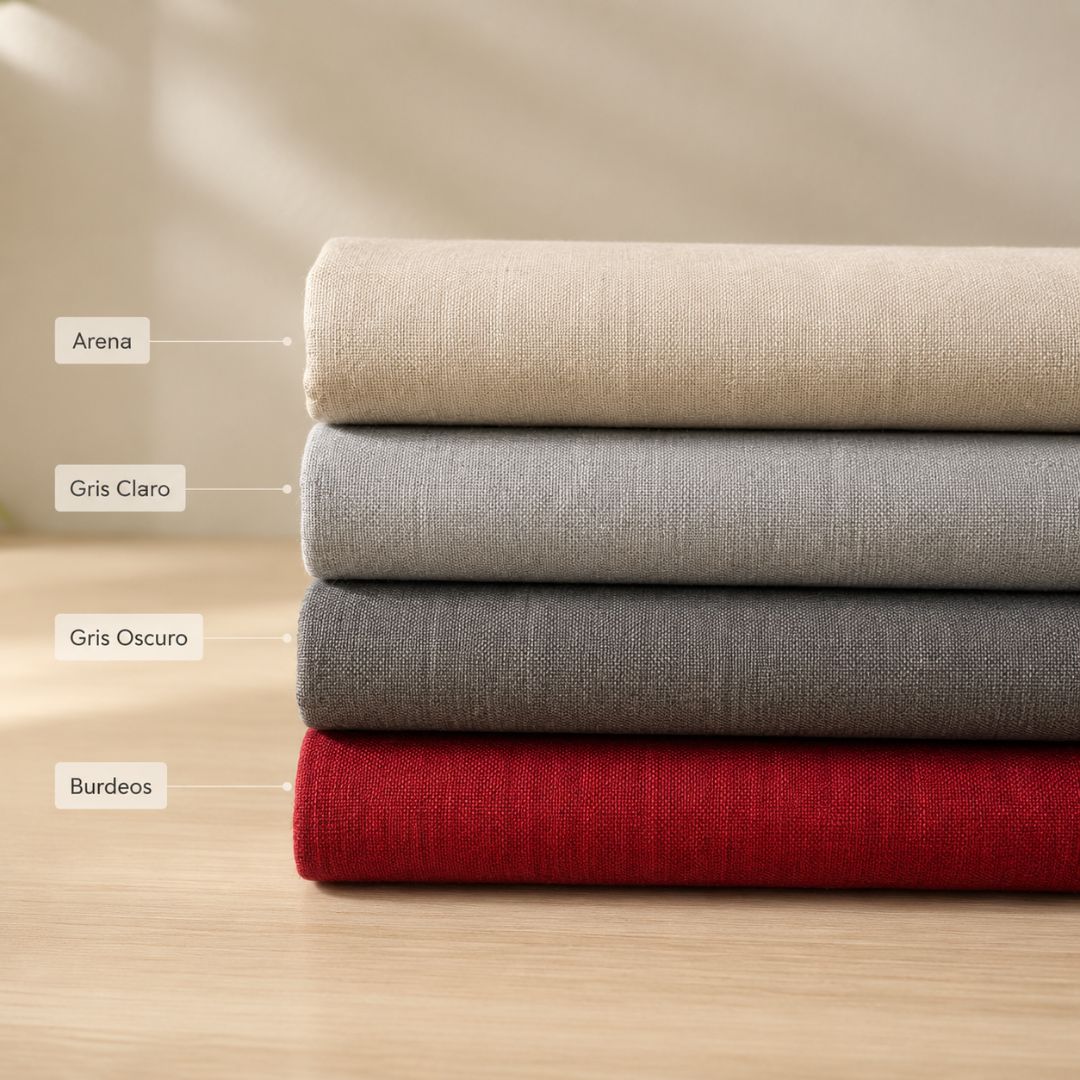 Cortina blackout Casa Love disponible en 4 colores: Arena, Gris Claro, Gris Oscuro y Burdeos