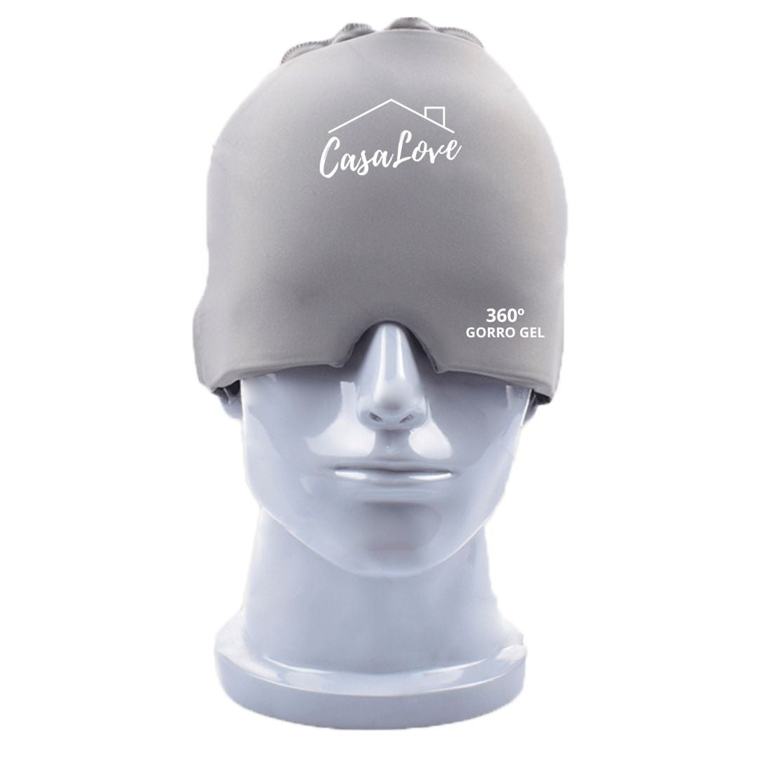 Gorro de compresión gris para alivio de estrés y terapia de frío con gel flexible Casa Love