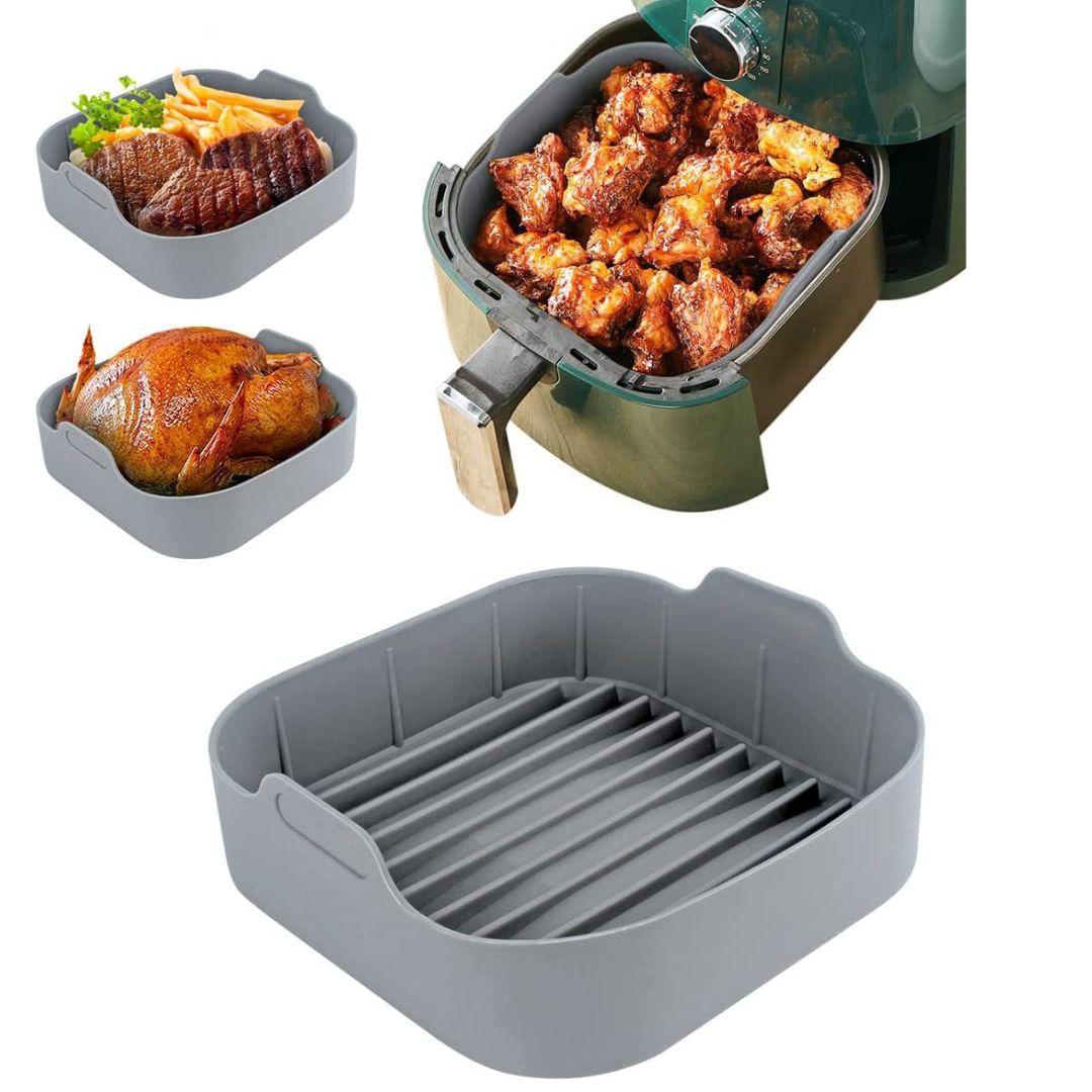 Bandeja circular de silicona gris para freidora de aire reutilizable y resistente al calor Casa Love