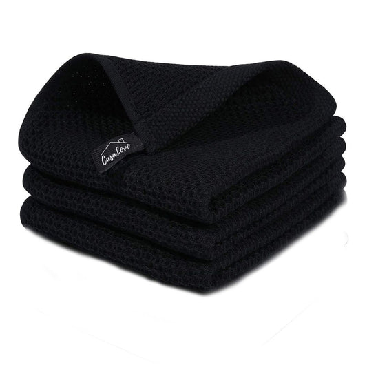 Set de tres paños de cocina de algodón negro mate absorbente estilo minimalista Casa Love