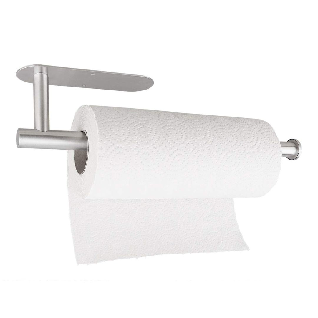 Soporte metálico plateado para toalla de papel porta nova de diseño minimalista para cocina